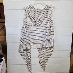 about a girl womens size L hooded shawl arm openings white black striped soft